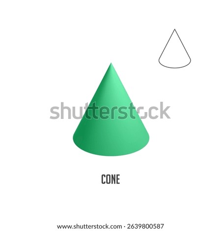 Green cone with its outline representing geometric figure and simple shapes, useful for educational purpose regarding geometry, mathematics and basic forms