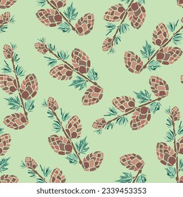 Green cone pattern. Holiday greeting. Merry christmas gift paper. Vector drawing. Merry christmas greeting card. Design element. Vector template.