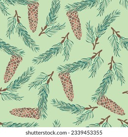 Patrón de cono verde. Saludo de vacaciones. Papel de regalo de navidad. Dibujo de vectores. Tarjeta de saludo de navidad. Elemento de diseño. Plantilla de vectores.