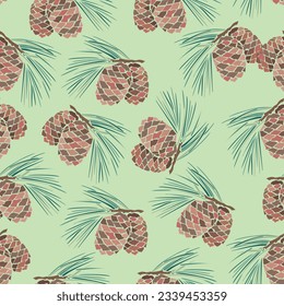 Green cone pattern. Holiday greeting. Merry christmas gift paper. Vector drawing. Merry christmas greeting card. Design element. Vector template.