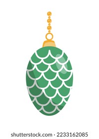 Green cone toy. Decoration for Christmas tree, symbol of new year and Christmas, winter holidays and festivals. Design element for greeting and invitation card. Cartoon flat vector illustration