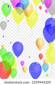 Green Confetti Background Transparent Vector. Balloon Congratulation Border. Bright Festival. Yellow Toy. Baloon 3d Frame.