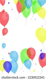Green Confetti Background White Vector. Baloon Love Illustration. Pink Shine. Yellow Helium. Air Ribbon Card.