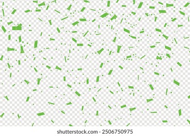 Green confetti. Celebration carnival ribbons. Luxury greeting card, Many Falling Green Tiny Confetti Isolated On Transparent Background, Red ribbon and confetti on the background, celebrate and party