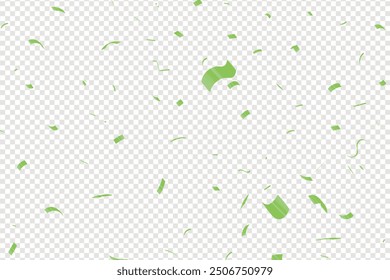 Green confetti. Celebration carnival ribbons. Luxury greeting card, Many Falling Green Tiny Confetti Isolated On Transparent Background, Red ribbon and confetti on the background, celebrate and party