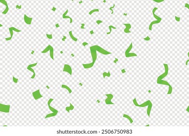 Green confetti. Celebration carnival ribbons. Luxury greeting card, Many Falling Green Tiny Confetti Isolated On Transparent Background, Red ribbon and confetti on the background, celebrate and party