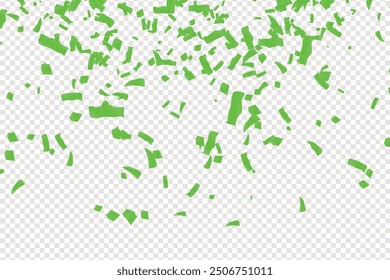 Green confetti. Celebration carnival ribbons. Luxury greeting card, Many Falling Green Tiny Confetti Isolated On Transparent Background, Red ribbon and confetti on the background, celebrate and party