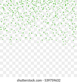 Green confetti celebration isolated on transparent background. Falling colorful abstract decoration party, birthday celebrate, anniversary or Christmas, New Year. Festival decor. Vector illustration