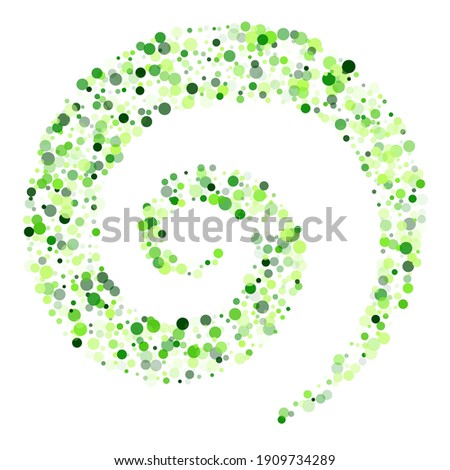 Green confetti circle decoration for spring card. Bokeh lights effect vector. Green color round confetti dots, circles scatter on white. Beautiful bokeh background.