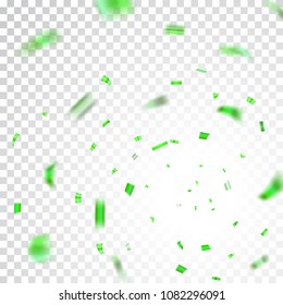 Green confetti explosion celebration isolated on white transparent background. Falling confetti. Abstract decoration for party birthday, Christmas New Year confetti Vector illustration