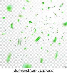 Green confetti explosion celebration isolated on white transparent background. Falling confetti. Abstract decoration for party birthday, Christmas New Year confetti Vector illustration