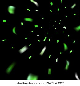 Green confetti explosion celebration isolated on black background. Falling confetti. Abstract decoration party, birthday celebrate or Christmas, New Year confetti decor Vector illustration
