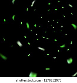 Green confetti explosion celebration isolated on black background. Falling confetti. Abstract decoration party, birthday celebrate or Christmas, New Year confetti decor Vector illustration