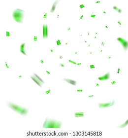 Green confetti explosion celebration isolated on white background. Falling confetti. Abstract decoration party, birthday celebrate or Christmas, New Year confetti decor Vector illustration