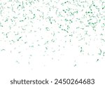 Green confetti, falling paper ribbons isolated on white background. Birthday party decoration. Vector illustration.