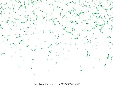 Green confetti, falling paper ribbons isolated on white background. Birthday party decoration. Vector illustration.