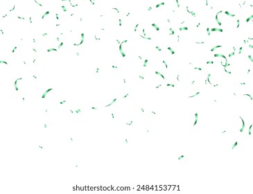 Green confetti, falling paper ribbons isolated on white background. Birthday party decoration. Vector illustration.