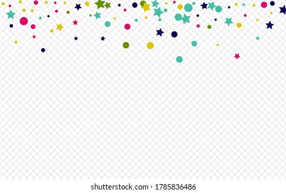 Green Confetti Fun Transparent Background. Carnaval Dust Invitation. Decoration Circle Illustration. Orange Shine Vector Texture.