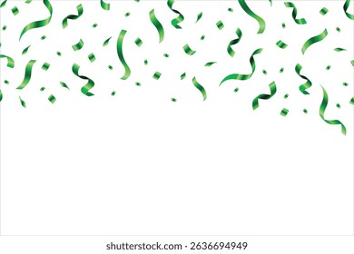 Green confetti. Shiny ribbons falling on abstract background. Design template for party celebration and birthday banner background, confetti, Event and Party confetti and ribbons.