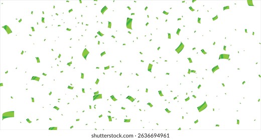 Green confetti. Shiny ribbons falling on abstract background. Design template for party celebration and birthday banner background, confetti, Event and Party confetti and ribbons.