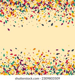 Green Confetti Vector Beige Background. Yellow Foliage Poster Pattern. Tree Leaf Template. Autumn Confetti Set.
