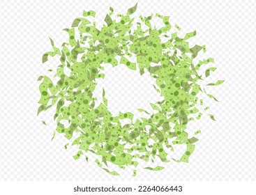 Green Confetti Vector Transparent Background. Abundance Money Magazine. Scatter Flow Dollar Brochure. Fall Finance Flying Card.