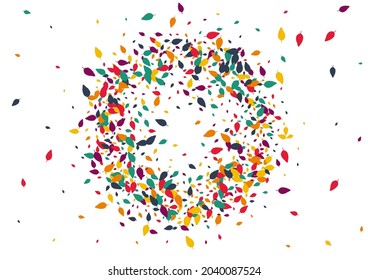 Fondo Blanco del Vector de Confetti Verde. Ilustración Aislada De Foliage De Otoño. Diseño de hojas botánicas. Patrón de follaje amarillo.