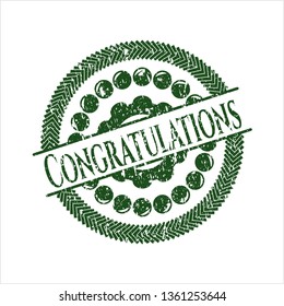 Green Congratulations distressed rubber seal with grunge texture