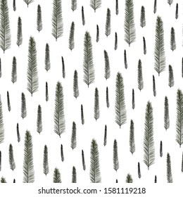 Green coniferous forest on a white background. Vector Christmas seamless pattern. Design for greeting card, print, wrapping.