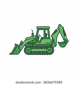 Green construction backhoe loader heavy machine icon.
