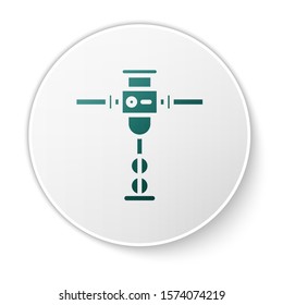 Green Construction jackhammer icon isolated on white background. White circle button. Vector Illustration