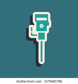 Green Construction jackhammer icon isolated on blue background. Long shadow style. Vector Illustration