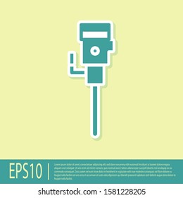 Green Construction jackhammer icon isolated on yellow background.  Vector Illustration