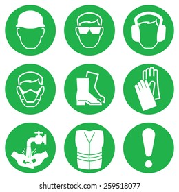 Green Construction and manufacturing Industry Health and Safety Icon collection isolated on white background