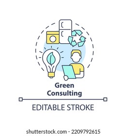 Green Consulting Concept Icon. Energy Conservation. In Demand Small Business Idea Abstract Idea Thin Line Illustration. Isolated Outline Drawing. Editable Stroke. Arial, Myriad Pro-Bold Fonts Used