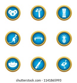 Green continent icons set. Flat set of 9 green continent vector icons for web isolated on white background
