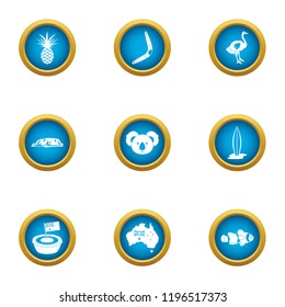 Green continent icons set. Flat set of 9 green continent vector icons for web isolated on white background