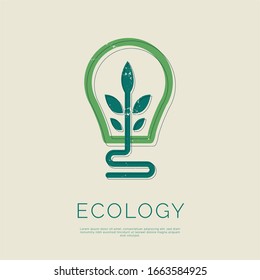 Green contour of electric light bulb. Isolated on White. Flat outline icon.