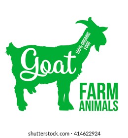 green contour farm animal with a white lettering  inscription inside, Logo goat vector animal, outline for the product, vector illustration contour farming goat with lettering on the mutton meat, goat