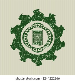 Green contract icon inside distress rubber grunge texture stamp