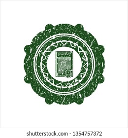 Green contract icon inside distress rubber grunge texture seal