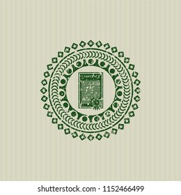 Green contract icon inside distressed rubber stamp