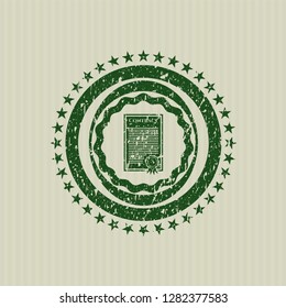 Green contract icon inside distressed rubber stamp