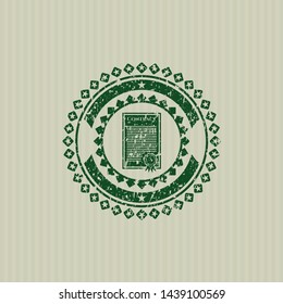 Green contract icon inside distressed grunge style stamp