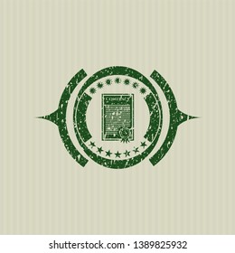 Green contract icon inside rubber grunge texture stamp