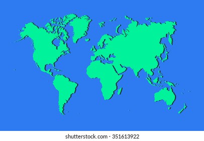 green contrast world map background with shadow. Vector 