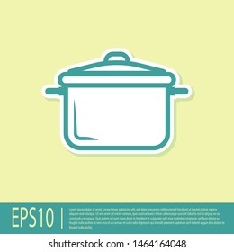 Green Cooking pot icon isolated on yellow background. Boil or stew food symbol.  Vector Illustration