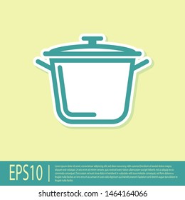 Green Cooking pot icon isolated on yellow background. Boil or stew food symbol.  Vector Illustration