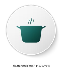 Green Cooking pot icon isolated on white background. Boil or stew food symbol. White circle button. Vector Illustration