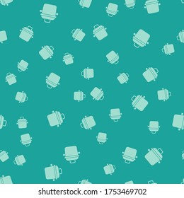 Green Cooking pot icon isolated seamless pattern on green background. Boil or stew food symbol.  Vector